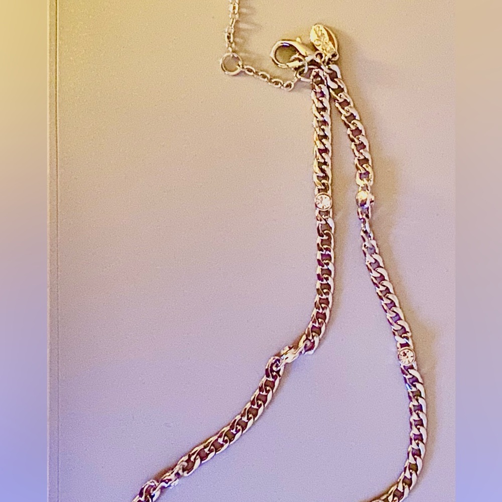 NECKLACE “Express “ Chain Necklace Silver Tone with Crystal Accents